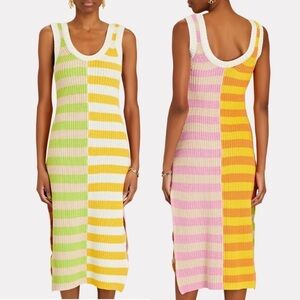 STAUD Seashore 60% Cotton Rib Knit Midi Dress in Multi Color Sripes Size M